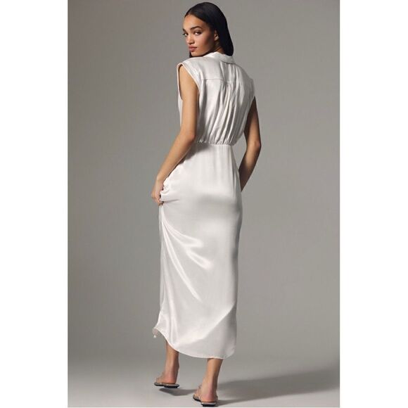 NEW Anthropologie Sleeveless V-Neck Twist-Front Satin Midi Dress Size 6 - Picture 2 of 4